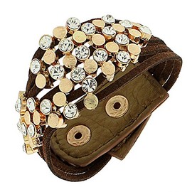 My Daily Styles Faux Brown Suede Leather Yellow Gold-Tone White CZ Wristband Wrap Bracelet