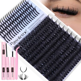 Pawotence Lash Clusters Kit 80D Full Volume Eyelash Clusters (12-20mm) with Spikes Lash Clusters (15-21mm) Lash Extension Kit with Lash Bond and Seal, Tweezers for DIY Eyelash Extensions