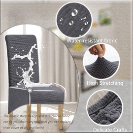 KELUINA Waterproof XL Chair Covers for Dining Chairs Set of 2/4/6, Removable Washable High Back Chair Slipcovers Large Jacquard Stretch Chair Protector Seat Cover(Gray1, Set of 4)