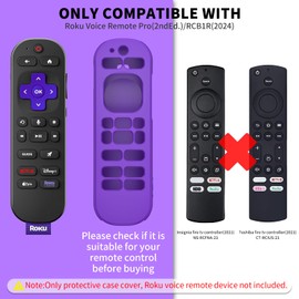 [2 Pcs] Silicone Remote Case Cover for Roku Voice Remote Pro (2nd Ed.), Anti Slip Shockproof Remote Protective Sleeve for RCB1R(2024), Remote Protective Cover Case with Lanyard (Purple+Glow Blue)
