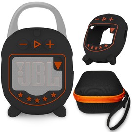 Hard Case and Silicone Cover for JBL Clip 5 Ultra Portable Bluetooth Speaker Accessories, Soft Silicone Case for JBL Clip 5 Speaker Stand Up Holder (Hard Case and Silicone Case) (Black)