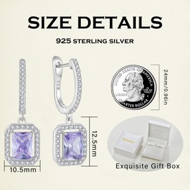 Wisbal Women's Solitaire Dangle Drop Earrings 925 Sterling Silver Pure Square Huggie Earrings Created Alexandrite Hoop Dangle Drop Earrings