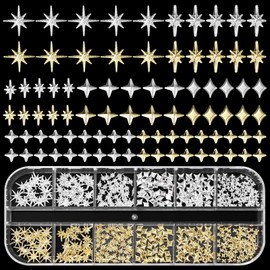 Star Nail Charms and Gems, Star Starshine Cross Metal Mixed Gold and Silver Nail Gems Charms, 3D Gold Star Nail Decorations, Shiny Star Nail Art Decals Charms for Nail Art DIY Decor