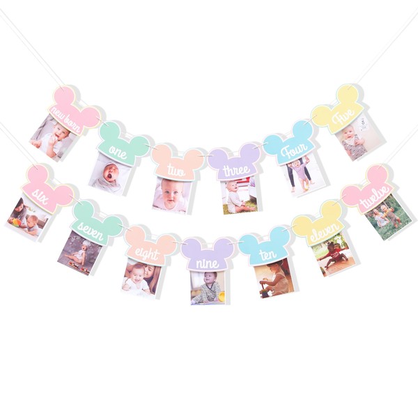 Mouse 12 Months Photo Banner - Pastel Rainbow First Birthday