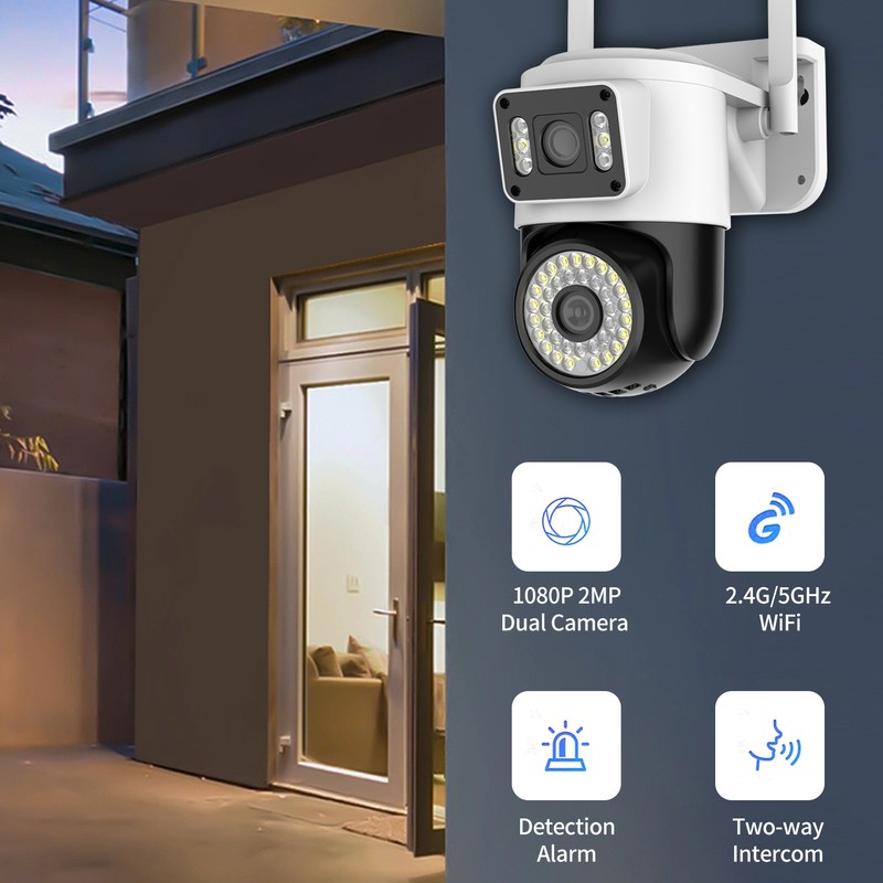 WiFi Security Camera Dual 1080P 2MP Dual Camera 2.4G/5GHz WiFi