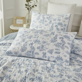 Brandream Quilted Pillow Shams Set of 2 King Size Cotton Pillow Cases Toile Bedding Blue and White Decorative Pillow Covers