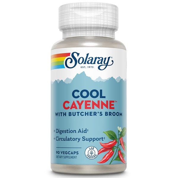SOLARAY Cool Cayenne Pepper 40,000 HU with Butchers Broom for Healthy Circulation Support | 90 VegCaps