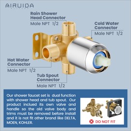 Airuida Shower Faucet Set with Tub Spout Bathtub Faucet Kit Shower Tub Faucet Set Complete Tub Shower Trim Kit with Solid Brass Rough-in Valve and 6 Inch Rainfall Square Showerhead Brushed Nickel