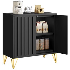 YITAHOME 28" Sideboard Buffet, Modern Buffet Storage Cabinet with Adjustable Shelf, Metal Accent Console Credenza for Living Room, Kitchen, Dining Room, Black