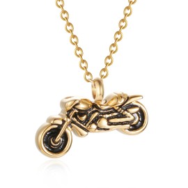 Motorcycle Cremation Pendant for Ashes Memorial Stainless Steel Necklace Ashes Holder Urn Keepsake Jewelry for Men Women (Gold)