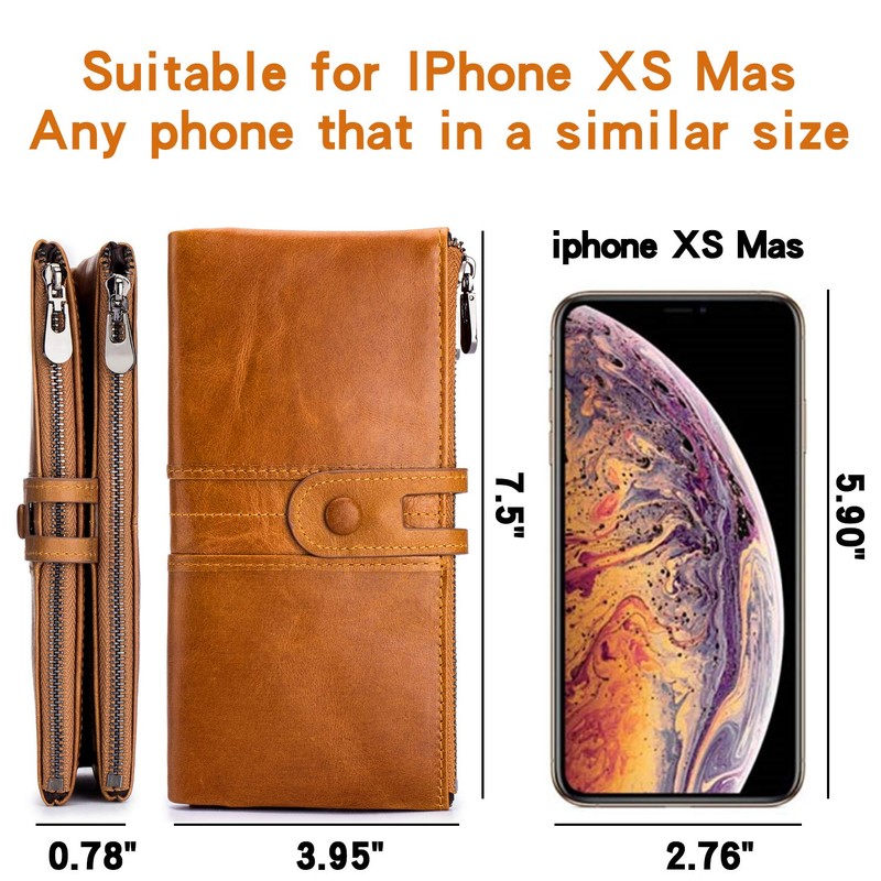 Roulens Genuine Leather Women's Wallets,Multi-Function Slim Bifold Zipper Clutch Purse,Large