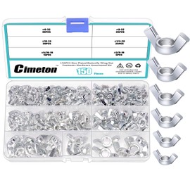 Cimeton 150PCS Wing Nuts Assortment Kits 3/8" 5/16" 1/4" #6#8#10 Galvanized Butterfly Nut Sliver Wing Nuts Fasteners Wingnuts Hand Twist Tighten Ear for Home Building Industry