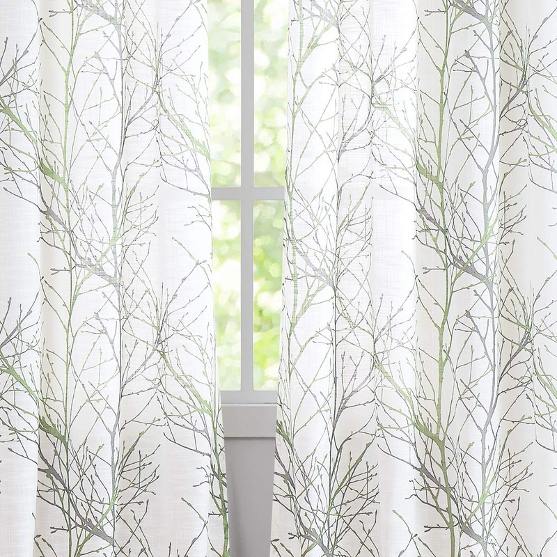 FMFUNCTEX Linen Semi Sheer Curtains for Bedroom, Sage Green White