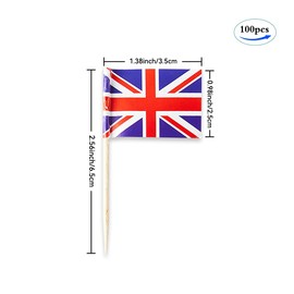 Uk Flag United Kingdom Miniature Toothpick Flags Decorations Small Cupcake Toppers Cocktail Food Flags Decor For Independence Day Party Bar (100 pack)