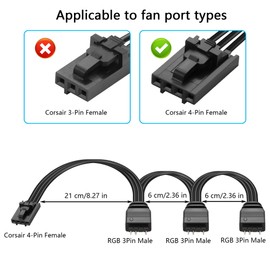 GINTOOYUN 2 Pcs RGB Fan Splitter Cable 4-Pin Commander Female to Three 5V 3-Pin RGB Male Conversion Cable 1 to 3 ARGB Splitter Cable for Commander CoreXT,Commander Core etc(14.96 Inch)(1 to 3)