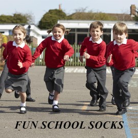 BISOUSOX Boys Crew Socks 6-8 Kids Athletic White Black Cotton Sock Girls Dress School 10-12 Years Old 6 Pack