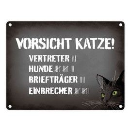 Caution Cat! Metal Sign with Line List Motif Dogs Cats Burglar Door