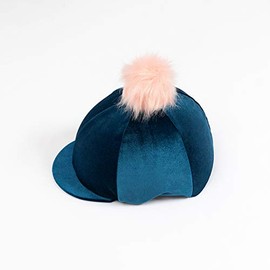 Luvponies Velour Teal Riding Hat Cover with Fluffy Pom