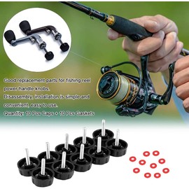 10Pcs Black Fishing Reel Handle Screw Caps Replacement for Spinning Reel Power Handle Knob Rapairing DIY Tool Accessories Nice, Reels and Accessories
