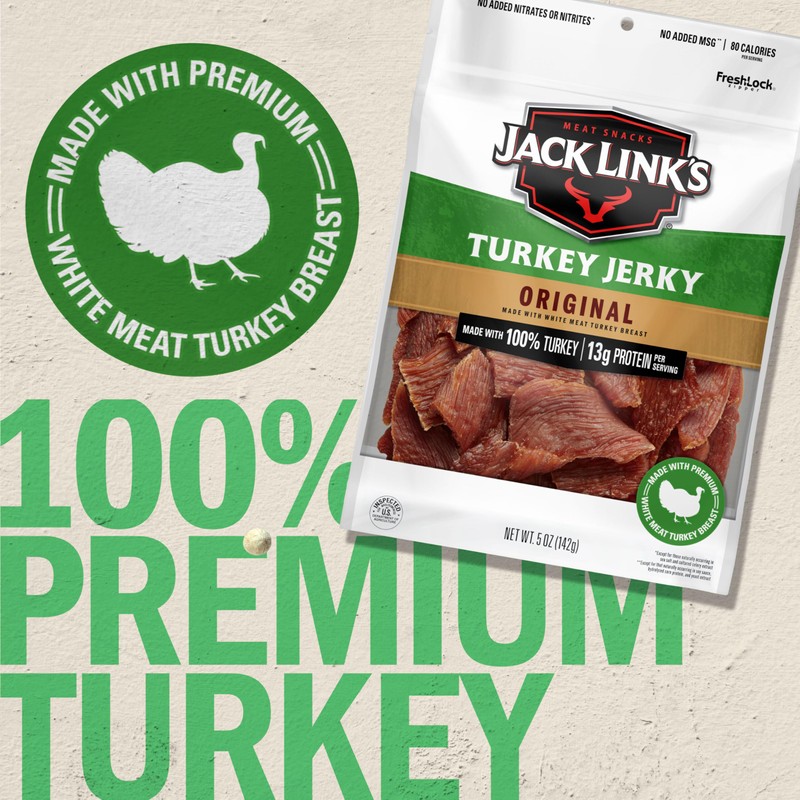 Jack Link's Turkey Jerky, Original, Jerky Bag - Flavorful Snack,