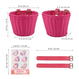EIRONA Kids Bike Basket for 12 14 16 Children Bike, Kids Bicycle Basket for Scooter, Tricycle, Boys & Girls Bike Accessories, Rose