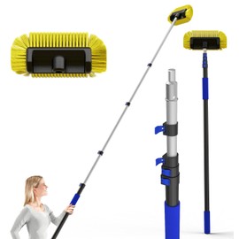 SKGPOLE Car Wash Brush with 12FT Long Handle, Car Cleaning Brush 12-Inch Soft Bristles, 3-12Foot Aluminium Telescoping Pole for Scratch-Free Cleaning RV, Boats, House Siding, Floors, Solar Panels