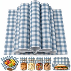 150 Sheets Dusty Blue Plaid Wax Paper for Food Deli, 9.8 x 8.3'' Gingham Plaids Greaseproof Wrapping Paper for Birthday Sandwich Picnic Basket Liner Wedding Party Supplies