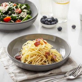 Y YHY Pasta Bowls 32 oz, 8.5" Salad Bowls Set of 4, Large Pasta Serving Bowl Set, Ceramic, Shallow Dinner Bowls Entree Bowls, Microwave & Dishwasher Safe, Grey…