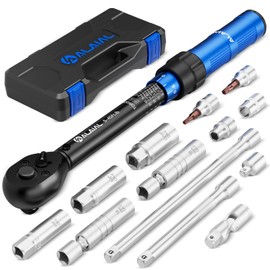 ALAIAL 3/8 Inch Drive Magnetic Spark Plug Socket Set with Click Torque Wrench 5-45FT.LB/6.8-61Nm, 14PCS Swivel Spark Plug Socket, Universal Joint, Extension Bar, CR-V Steel for Easy Spark Plug Removal