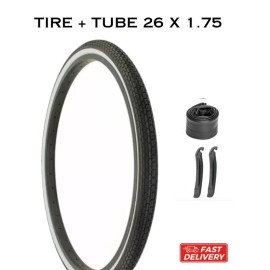 Duro 26" x 1.75 Bicycle White Wall Tire and Inner Tube DURO Brick Thread Comfort Bike