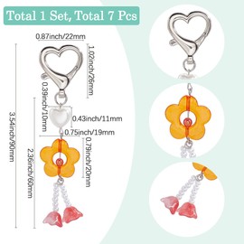 SUNNYCLUE 1 Box 7 Colors Flower Keychain Set Floral Key Chains Bulk Spring Beads Frame Acrylic Imitation Pearls Hearts Lobster Clasps Charms for Handbags Party Wedding Favors Diy Craft Supplies Women