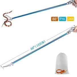 V-CHEETONG 60inch Snake Tong Reptile Grabber Rattle Snake Catcher Professional Aluminum Alloy Wide Jaw Handling Tool with Lock and Comfortable Grip Handle (Include Snake Bagging)