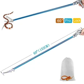 V-CHEETONG 60inch Snake Tong Reptile Grabber Rattle Snake Catcher Professional Aluminum Alloy Wide Jaw Handling Tool with Lock and Comfortable Grip Handle (Include Snake Bagging)