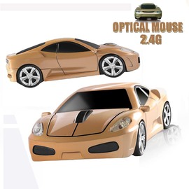 EALEK Wireless Mouse, Cool Car Computer Mouse, 2.4GHz 1600DPI USB Optical Mouse, 3 Buttons Ergonomic Wireless Mouse for Laptop/PC/Windows/Notebook/Mac-Golden