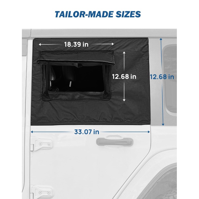 JOYTUTUS Rear Wrangler Side Window Sun Shade Rain Cover Camping