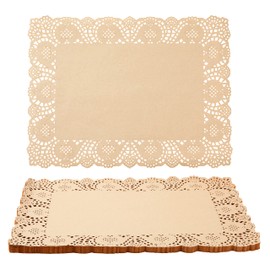 Juvale 100-Pack Brown Rectangle Disposable Placemats - Fall Lace Paper Doilies for Wedding Table, Thanksgiving, Party (15.5x11.7 in)