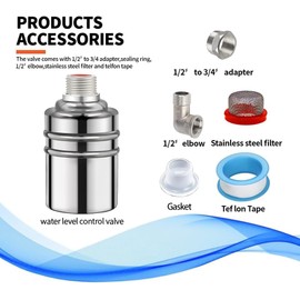 304 Stainless Steel Fully Automatic Water Level Control Float Valve, 1/2" to 3/4" Water Level Controller Float Valve for Water Tank, Pool, Tower, Distiller