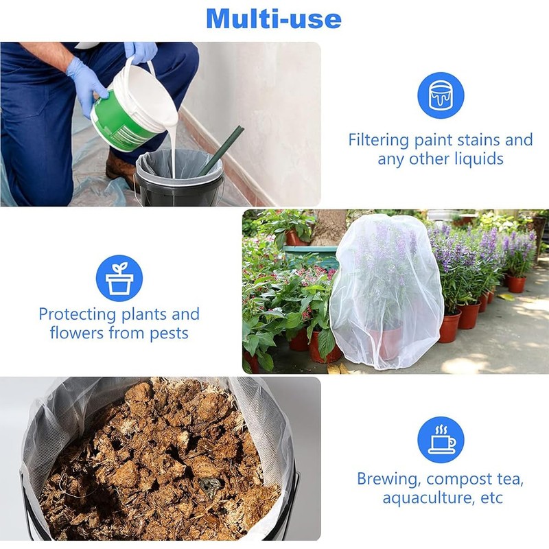 10 Pcs 5 Gallon Paint Strainer Bags, Elastic Top Opening,White