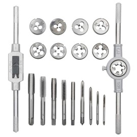 Rowiz 20Pcs/Set Tap and Die Set Combination Alloy Steel Hand Tools Metric Size Thread Plugs Straight Taper Reamer Tools with Adjustable Tap Wrench, Threading Tool Kit