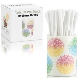 Home Haven Ceramic Q-Tip Holder - Colorful Mandela Design