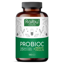 Probioc Kulturen Complex with 300 Billion CFU/g - 25 Bacteria Strains with Inulin - 180 Capsules High Dose, Gastric Juice Resistant & Vegan - Including Lactobacillus & Bifidobacteria