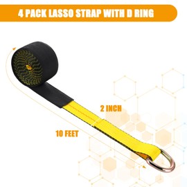 Wowangce 4 Pack 2'' x 10 ft Tow Truck Straps Lasso Wheel Lift Straps Lasso Tow Strap with D Ring 11, 000 Lbs Break Strength Auto Tie Down Auto Hauler for Trailer Truck Tie (Yellow)