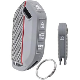 RUNZUIE Silicone Smart Key Fob for 2023 2024 2025 Kia Telluride Key Fob Cover 5 Buttons (Grey, 1Pcs)