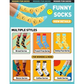 Men Funny Socks Fun Dress Cozy Crazy Cute Fashion Novelty Fun Gift Breathable Cotton Crew Socks Stocking Stuffers for Mens(Bright Food(12 Pairs),L)
