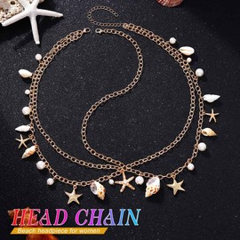 GORTIN Seashell Head Chain Gold Mermaid Headpiece Boho Beach Hair Chain Headband Starfish Hair Accessories for Women