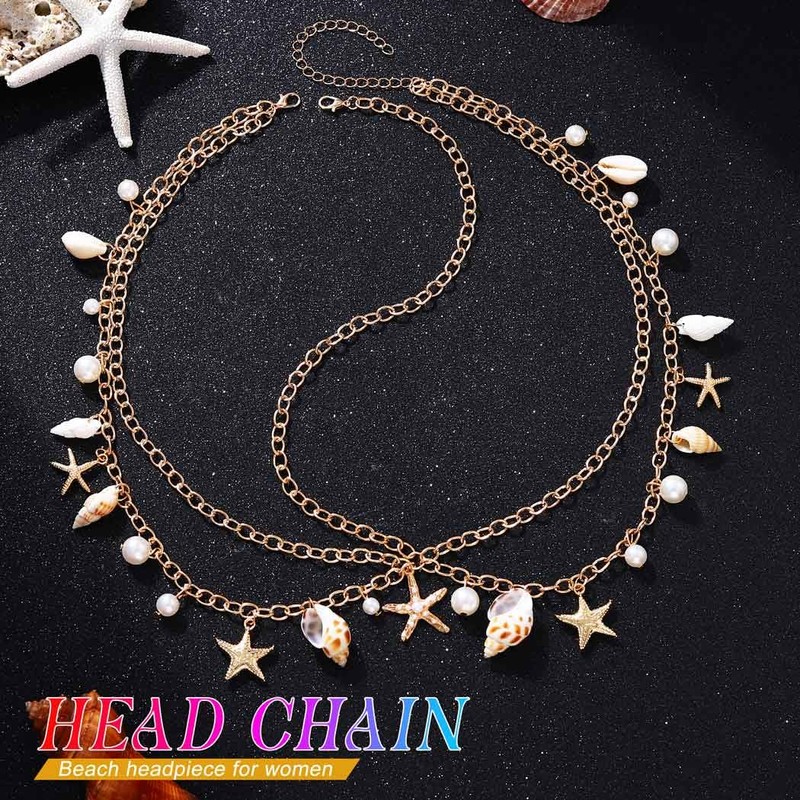 GORTIN Seashell Head Chain Gold Mermaid Headpiece Boho Beach Hair