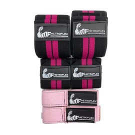 Pack de Vendas para Rodilla, Muñequeras y Straps para Gimnasio, 3 Pares de Accesorios para Entrenamiento de Fuerza, Adultos Unisex