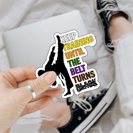 3 Pcs Keep Training Until Belt Turns Black Sticker, Karate Taekwondo Stickers, Black Belt Taekwondo Martial Arts Car Decal - Vinyl Sticker 3 Inches for Water Bottles Laptop Phone Car Window Helmet