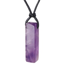 Natural Gemstone Pendant Necklace for Men Healing Crystal Pendant Adjustable Black Rope Necklace Jewelry Gifts for Women Men (Amethyst)