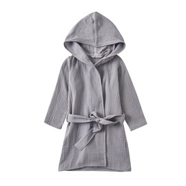 TADO MUSLIN Toddler Bathrobe, Cover-Up for Kids Soft and Breathable Organic Cotton Bathrobe for Baby, Boy& Girl Hooded Towel, 2-4T, Grey Robes